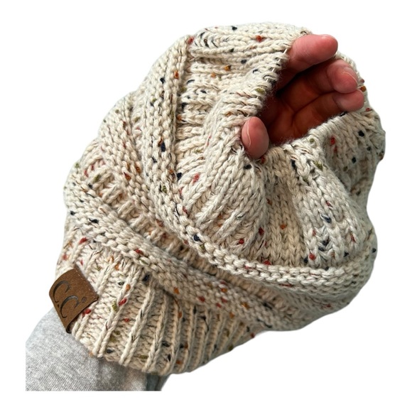 C.C Ponytail Beanie - One Size, Confetti Ivory - Picture 7 of 7